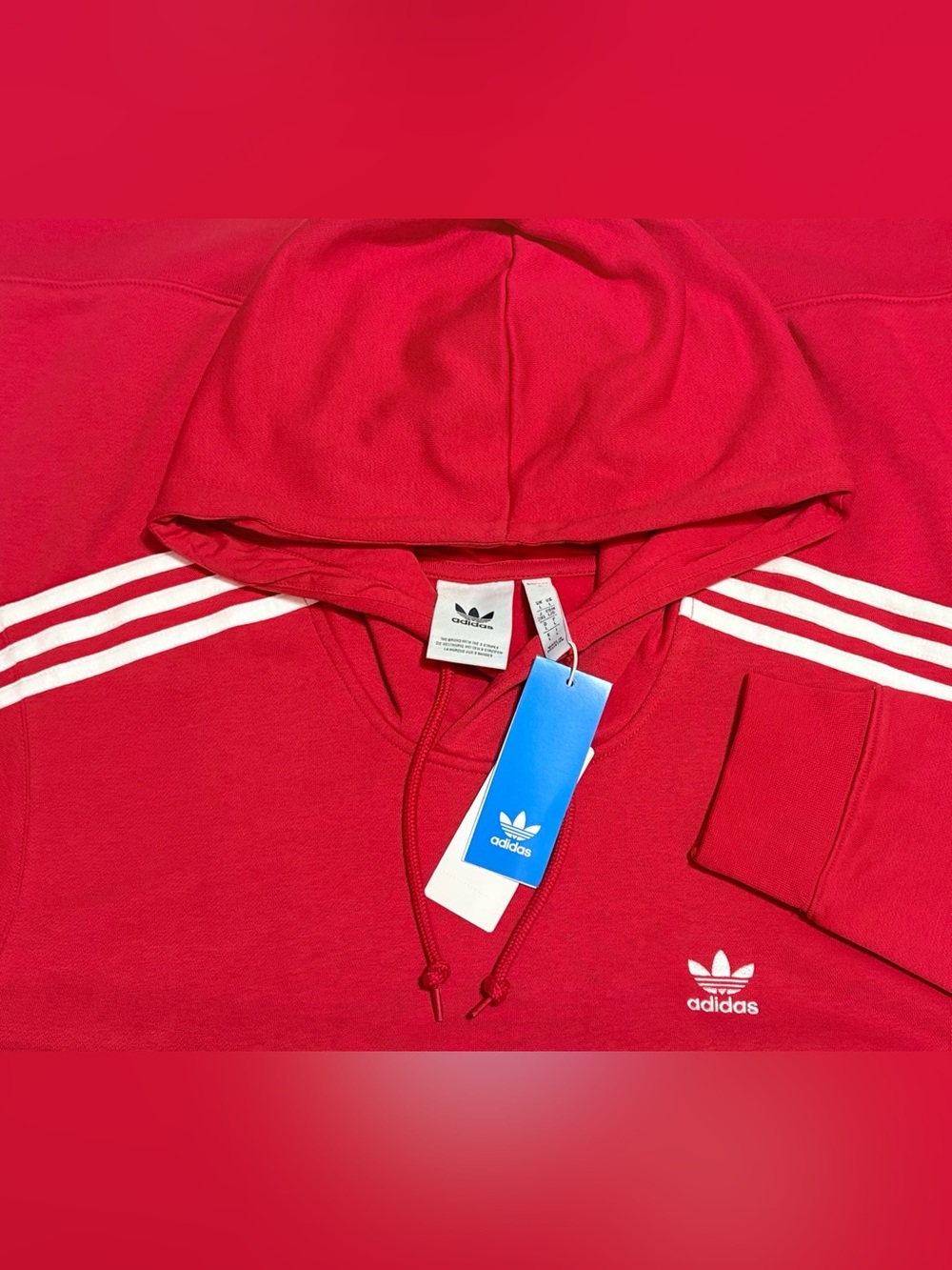 adidas Originals Red Hoodie with White Three-Stripes Trefoil logo IR9869 Men’s L